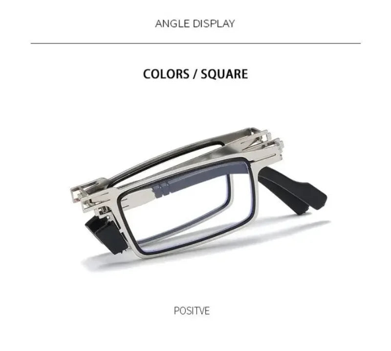 Unisex Folding Reading Glasses Transparent Lenses Full Metal Frame Anti Blue Light Comes with Case for Men and Women