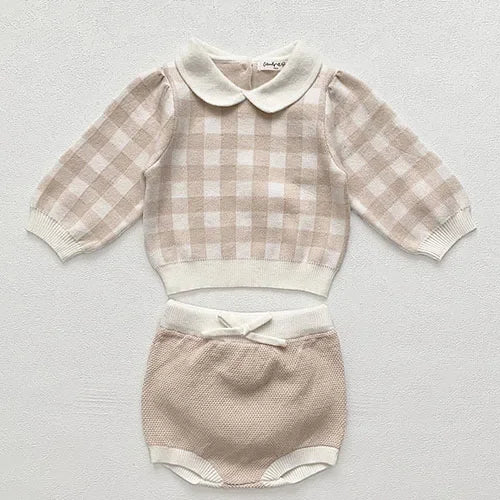 2024 New Autumn Winter Infant Baby Girls Clothing Set Long Sleeved Knitted Cardigan+Shorts Toddler Baby Knitted Clothes Suit
