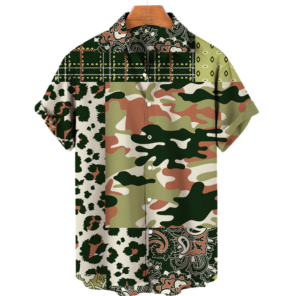 2023 Cashew Flower Shirt Men's Casual Fashion Hawaiian Lapel Hd Printing Loose Short-sleeved Top Wholesale