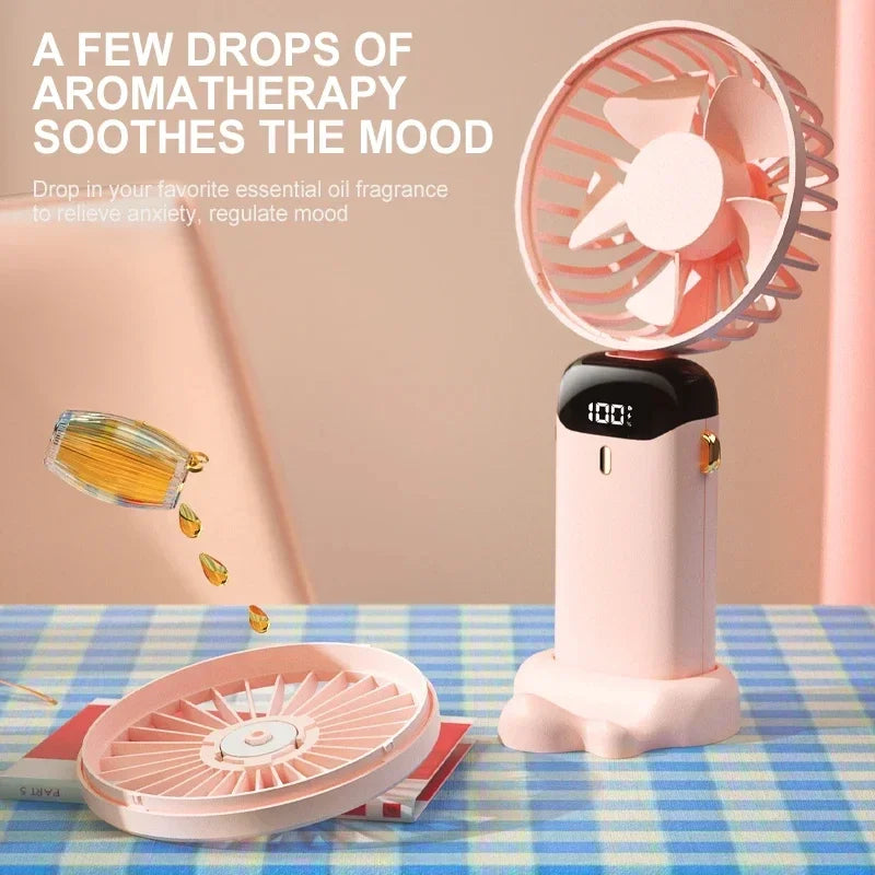 Portable Handheld Mini Fan Foldable Neck Hanging Fans 1800mAh 5 Speed USB Rechargeable Fan with Phone Stand and Display Screen