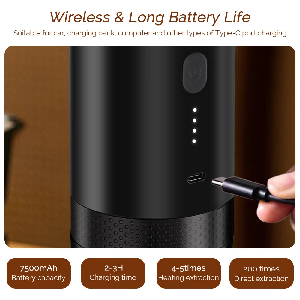 3-in-1 Portable Capsule Coffee Machine Wireless Espresso Coffee Maker Coffee Machine Travel Home Use Automatic Coffee Maker