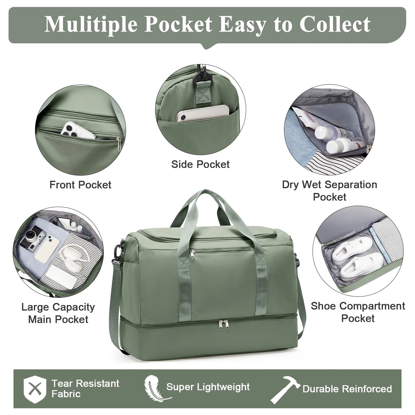 Large Capacity Travel Tote Bag Hand Luggage Travel Bag with Multiple Compartments, Crossbody - Lightweight Durable Sport Gym Bag