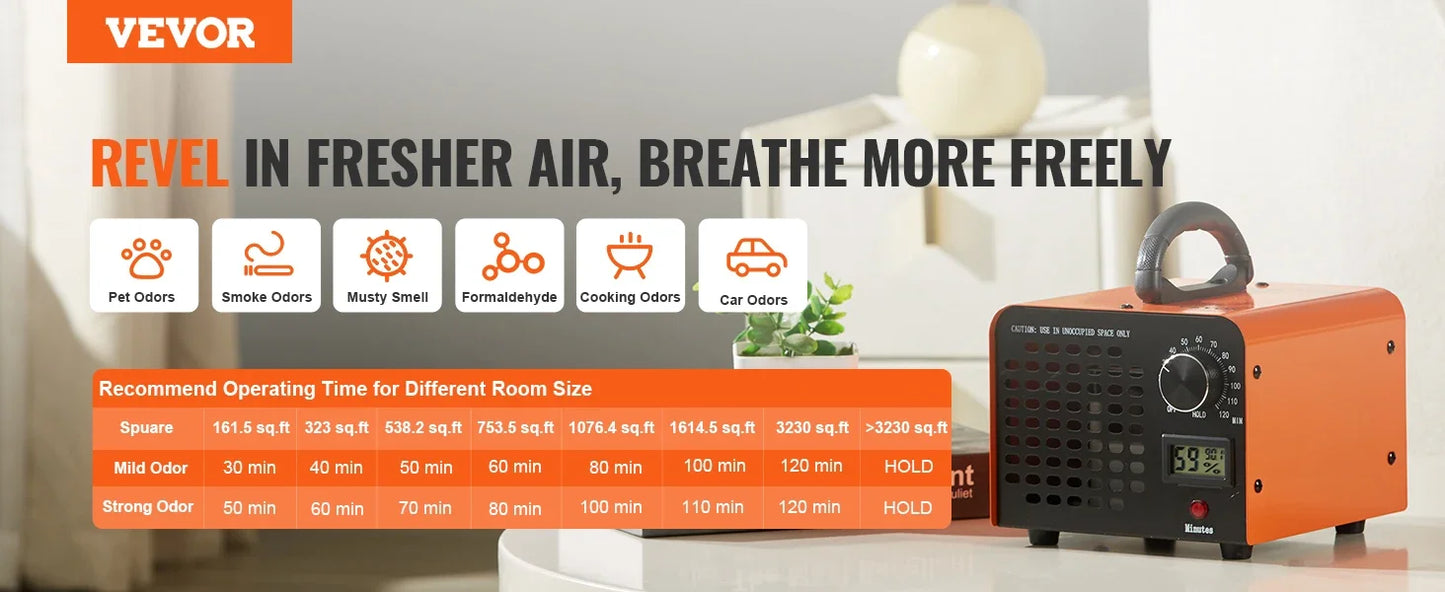 VEVOR Ozone Generator Commercial Ozone Generator Ozone Machine 12000 24000 36000mg/h Odor Remover with 0-120min Timer