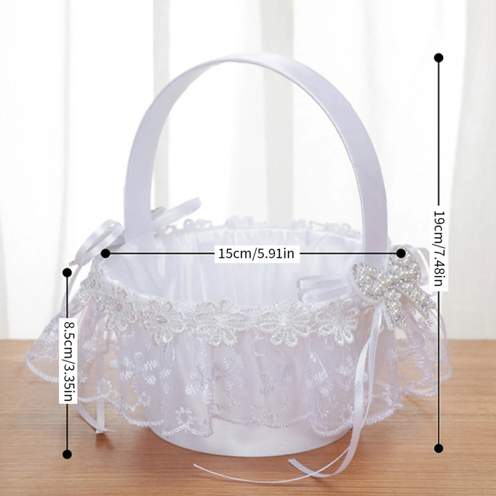 White Flower Girls Basket Simple Wedding Flower Basket  Bride Bridesmaid Hand Held Basket Wedding Ceremony Party Decorations