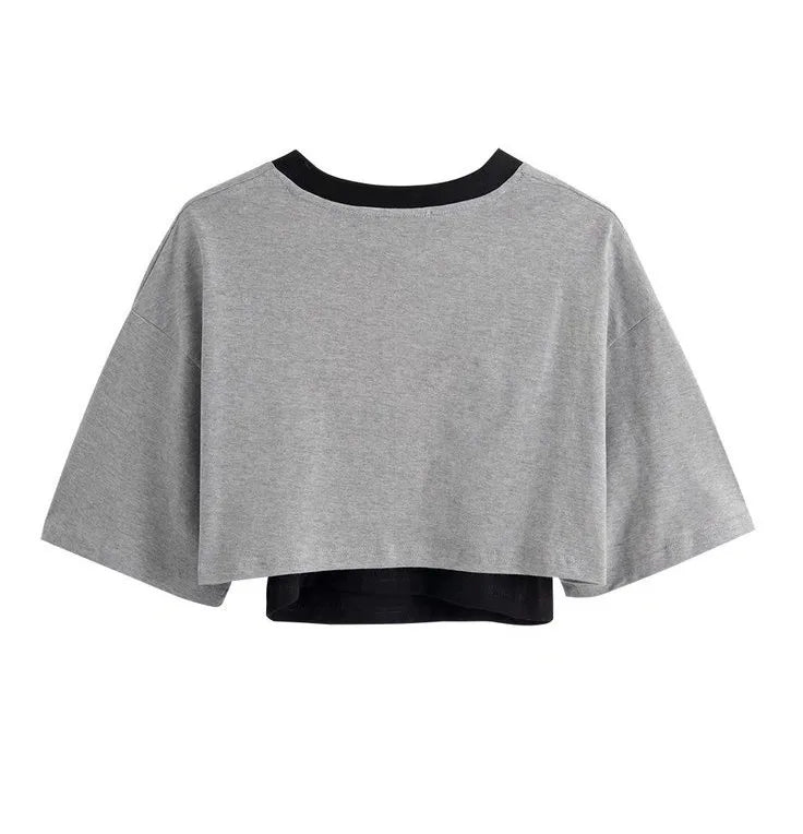 Vintage Print Graphic T-shirt Women Crop Top Short Sleeve Y2k Clothes Summer Loose Sexy Short Two-piece T-shirt Set Womens 2025