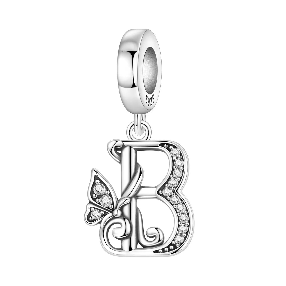 2026 New 925 Sterling Silver Zircon Scroll Grass Pattern 26 Letter Bead Charms for Women Fit DIY Bracelet Necklace Jewelry Gift