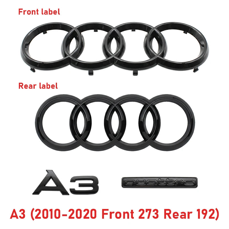 Audi A3 4 Ring Logo ABS Glossy Black Car Hood Front Bonnet Grill Badge Rear Trunk Quarrto Emblem Sticker Decal For A3 2010-2020
