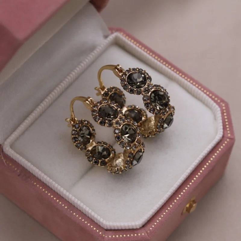 2025 Korean new design fashion jewelry luxury square blue crystal hoop earrings elegant women's daily work accessories