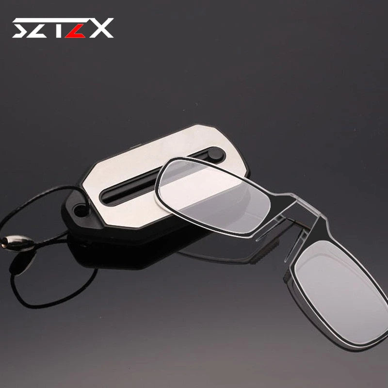 Nose Clip-on Reading Glasses Folding Legless Ultralight Keychain Glasses Men Women Mini Portable Presbyopic Glasses +1.0 To +3.0