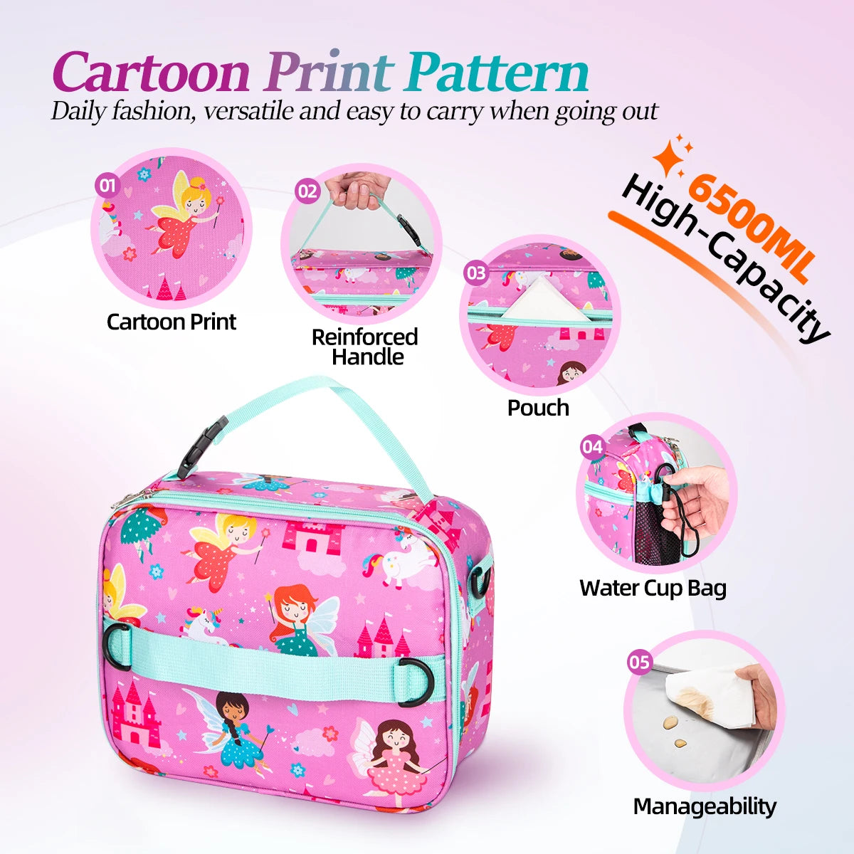 Cartoon Insulated Lunch Bag for Student Portable Food Thermal Box Waterproof Office Lunchbox With Shoulder Strap Insulated Case