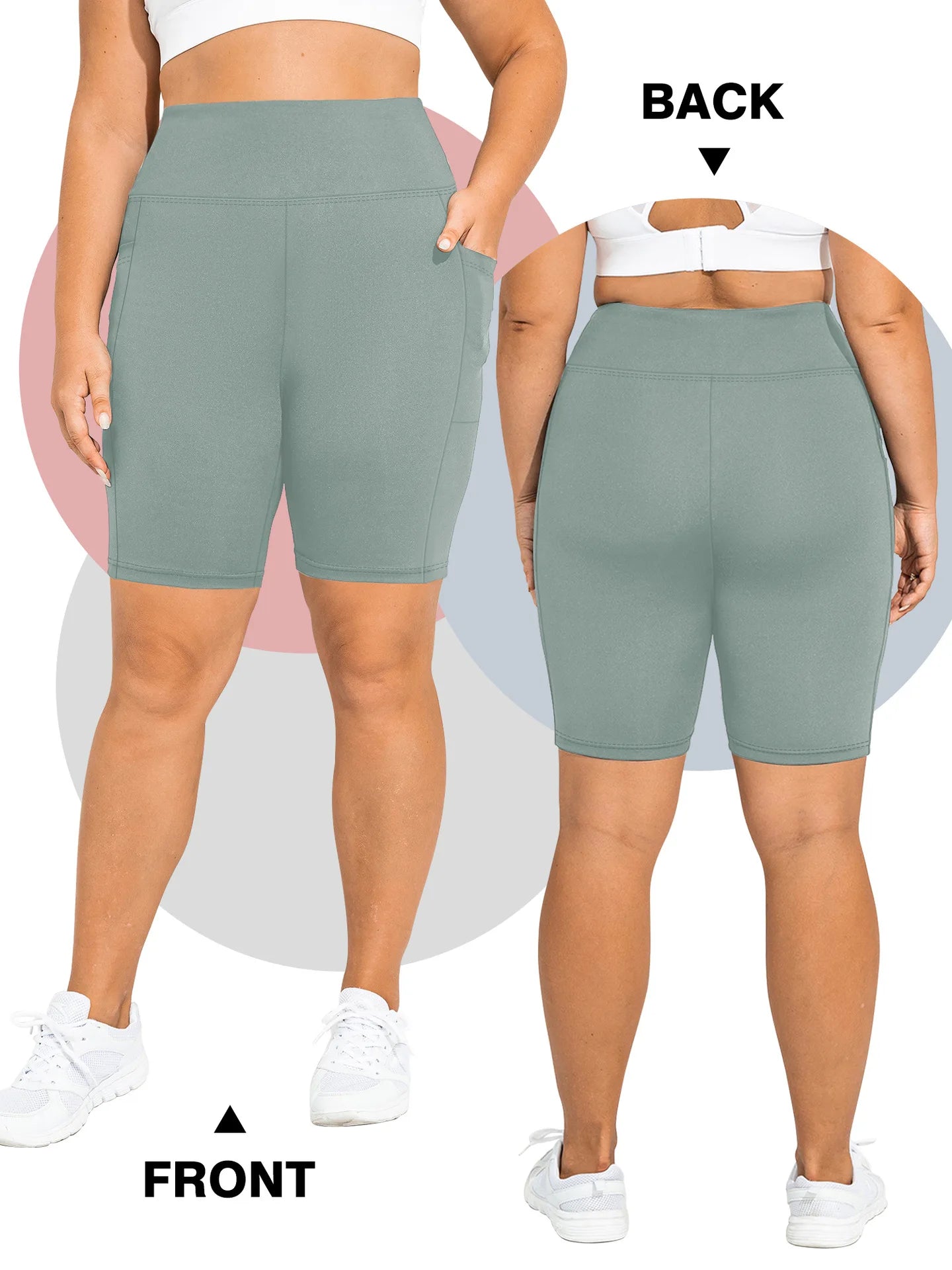 High Waist Plus Size Leggings Yoga Shorts for Women with Pockets, Non-See Through Shorts for Women