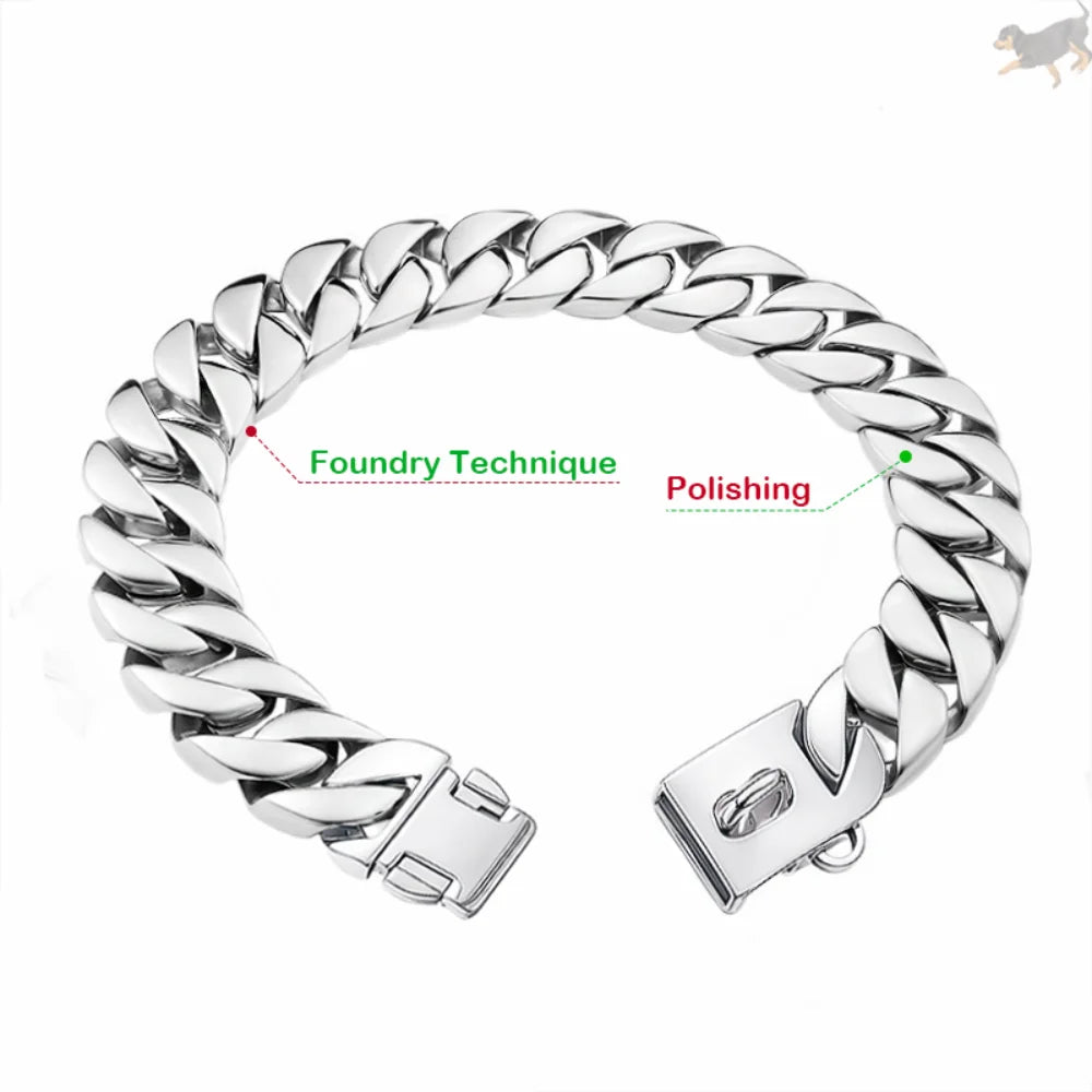 32mm Metal Pet Choker Large Dog Collar Gold Silver Stainless Steel Chain Dog Accessories for Cane Corso Labrador Rottweiler