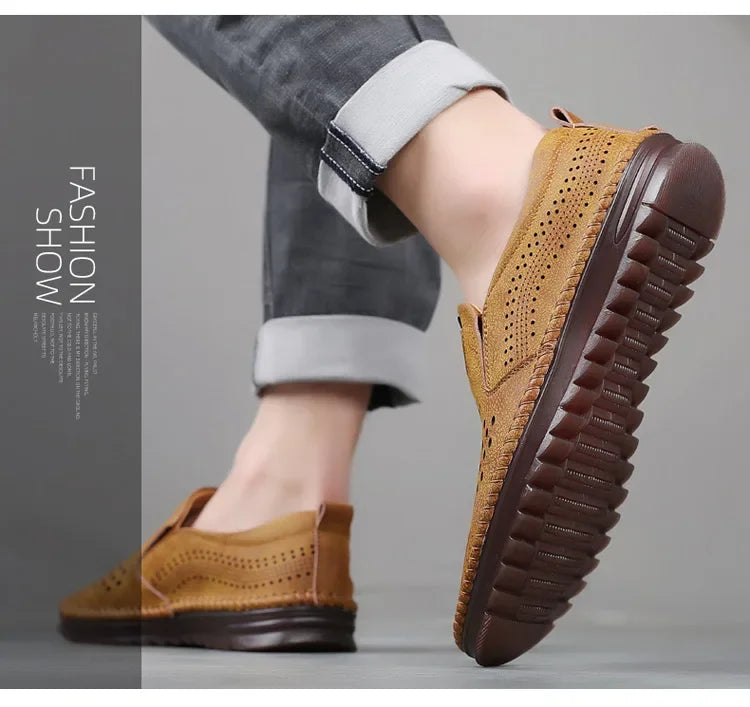 Men's Leather Shoes Casual Shoes Slip On Soft Leather Soft Sole Breathable Shoes Fashionable Textured Soft Leather-Shoes