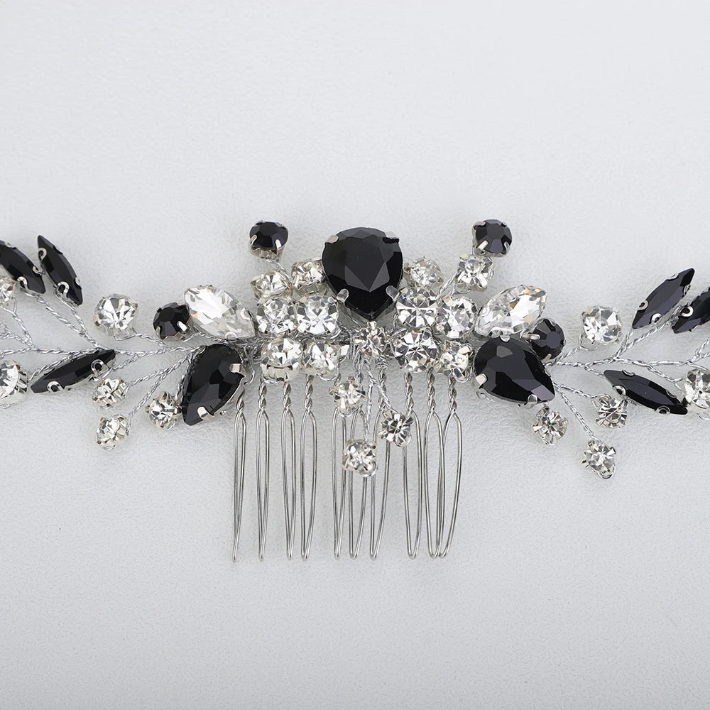 Crystal Flower Bride Hair Accessories Red Wedding Head Jewelry Blue Rhinestone Headdresses Women Hair Comb 9 Colors Headpieces