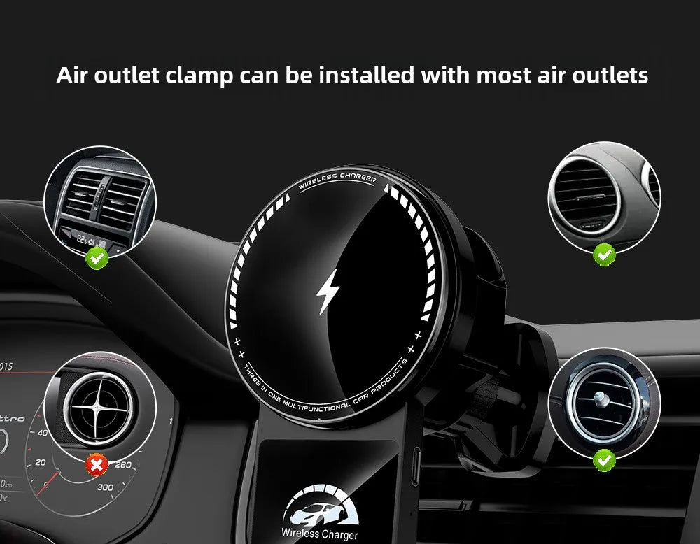 Magnetic Wireless Charger Car Phone Holder 15W Fast Charging  Air Outlet Hook Mount Stand for Magsafe IPhone 16 Earphone Iwatch