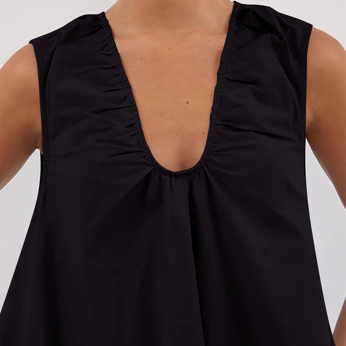 New Fashion Womens V Neck Tank Dress Sleeveless Solid Color Loose Beach Dresses With Pocket Club Street Style Hot Sale S-XL