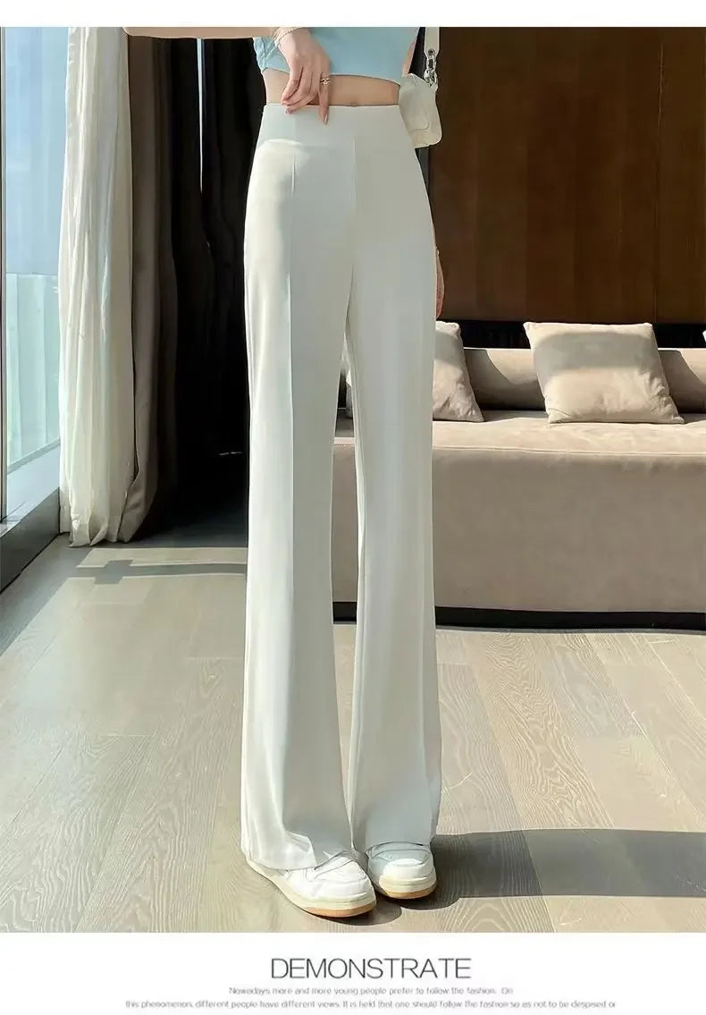 Solid Tailoring High Waist Female Pants Straight Leg Work Loose Clothes Baggy Office Trousers for Women Casual Original Nylon G