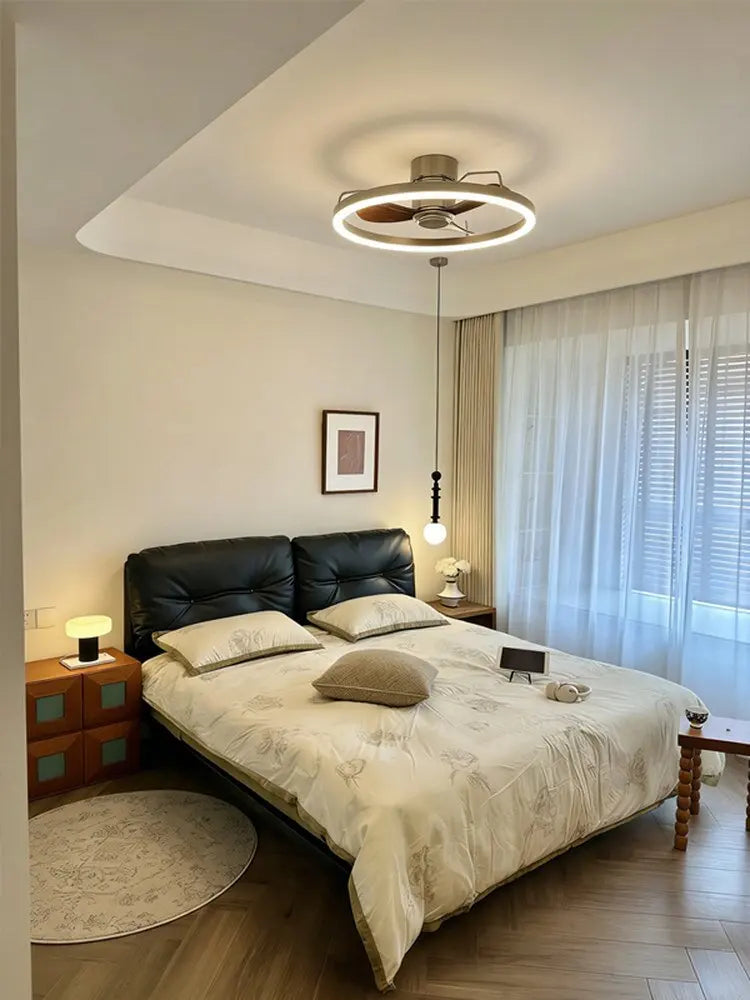 20" Ceiling Fan with LED Light Flush Mount DC Motor 6-Speed Remote Control Dimmable Fan Lamp for Home Kitchen Bedroom Living Roo