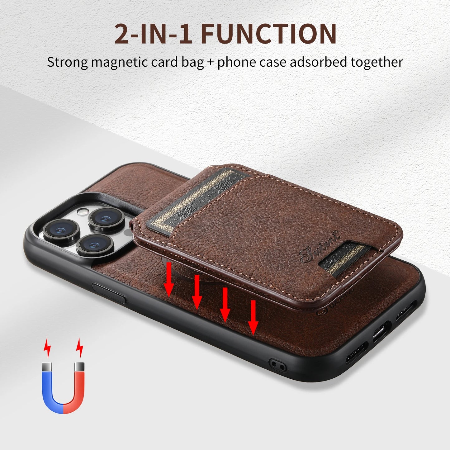 Wallet Phone Case Card Holder Leather Magnetic Pocket Cover For Wireless Charging For iPhone 12 13 14 15 16 Plus 17 ProMax