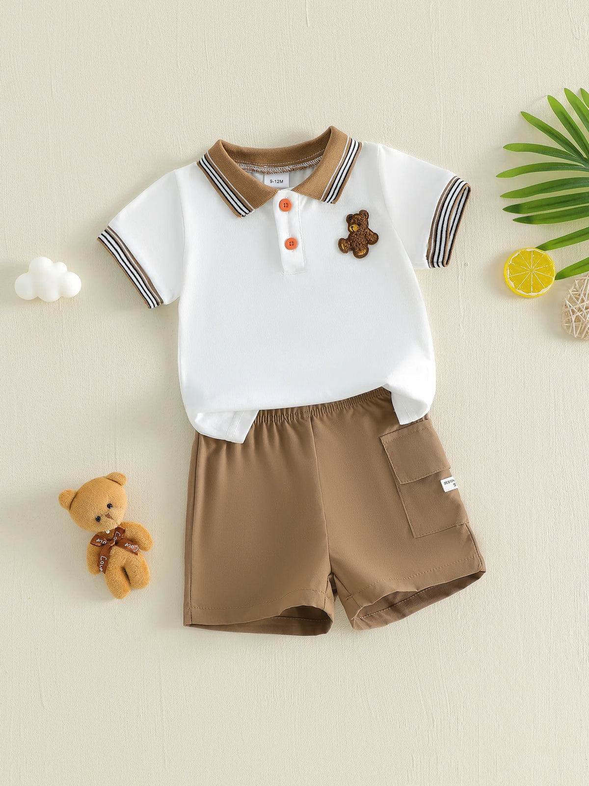 Toddler 2Pcs Baby Boy Summer Outfits Short Sleeve Bear Embroidery T-Shirt + Shorts Set  Clothes