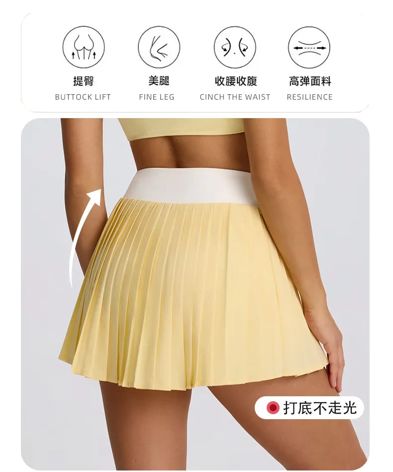 Women's High-Waisted Illusion Two-Piece Skort Quick-Dry Breathable Anti-Chafing Pleated Skirt for Running Gym Tennis