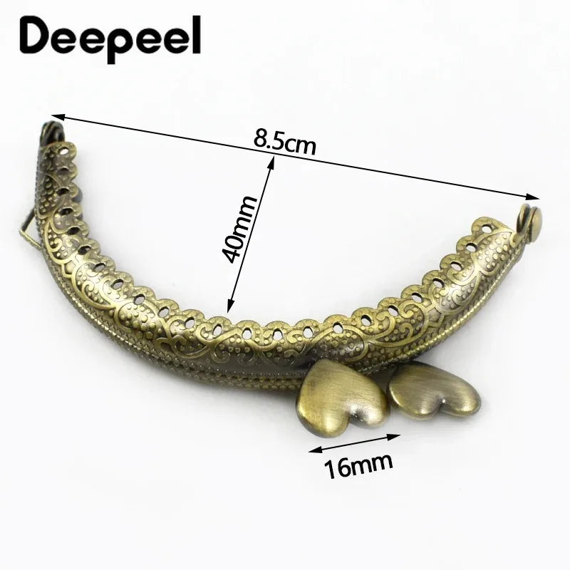 1/2/5/10Pcs 8.5cm Embossed Metal Bags Handle Purse Frame Kiss Clasp for Coin Wallet DIY Handmade Sewing Brackets Bag Accessories