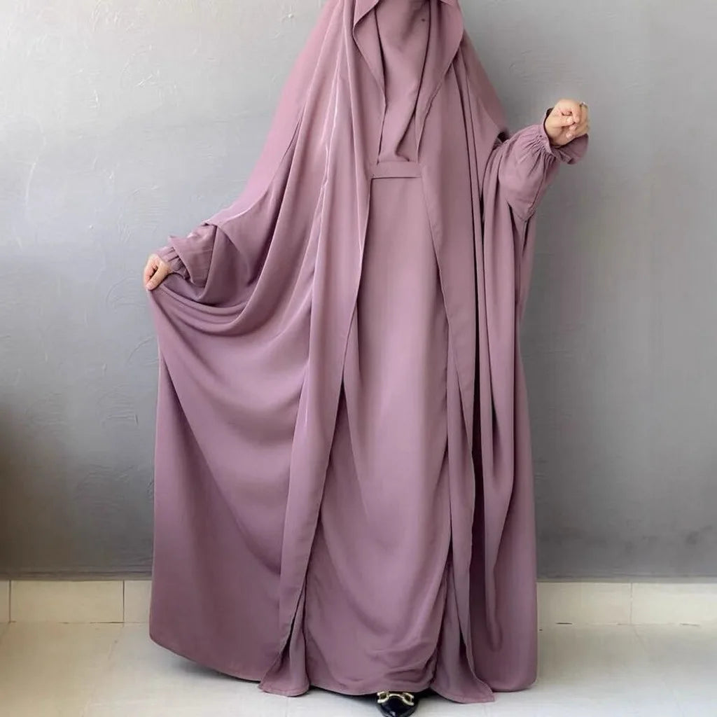 Muslim Abaya Hooded Smocking Sleeve One-piece Prayer Dress Women Jilbab Islamic Clothing Dubai Saudi Black Robe Turkish Modesty