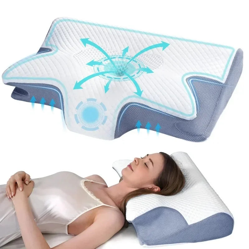 Butterfly Memory Cotton Neck Pillow Ergonomic Contoured Slow Rebound Cervical Pillow For All Sleep Positions Shoulder Relief