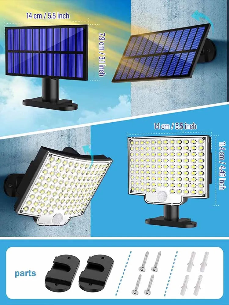 106LED Split Solar Lamp 3 Lighting Mode Outdoor Decoration Sunlight Wall Light PIR Motion Sensor Waterproof Garden Garage Lamp