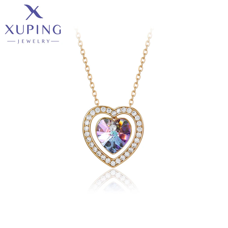Xuping Jewelry Charm Romantic Gold Color Heart Shape Crystal Pendant Necklace A00490622