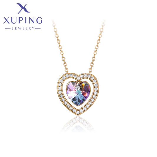 Xuping Jewelry Charm Romantic Gold Color Heart Shape Crystal Pendant Necklace A00490622
