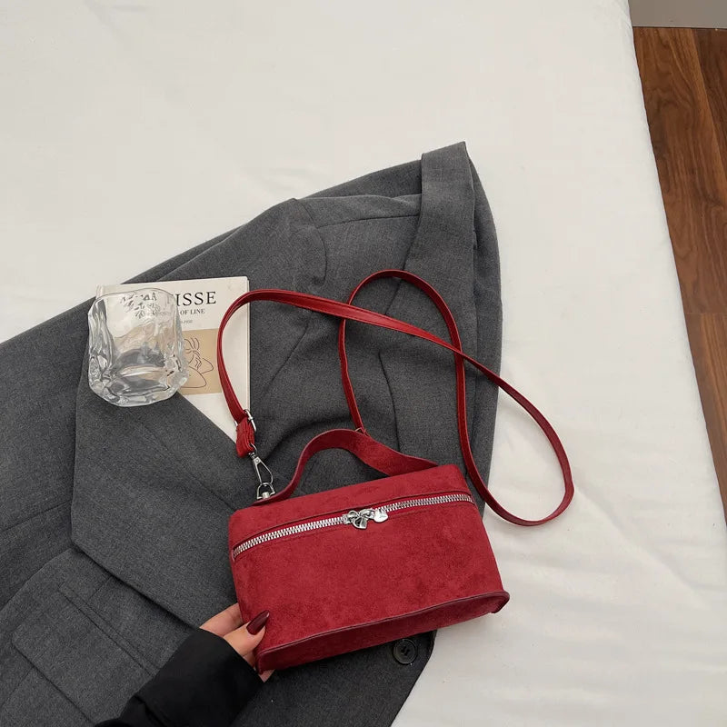 Luxury Suede Versatile Shoulder Bag  Purse Fall Winter Retro Matte Crossbody Handle Bag for Women Texture Simple Satchels Bag