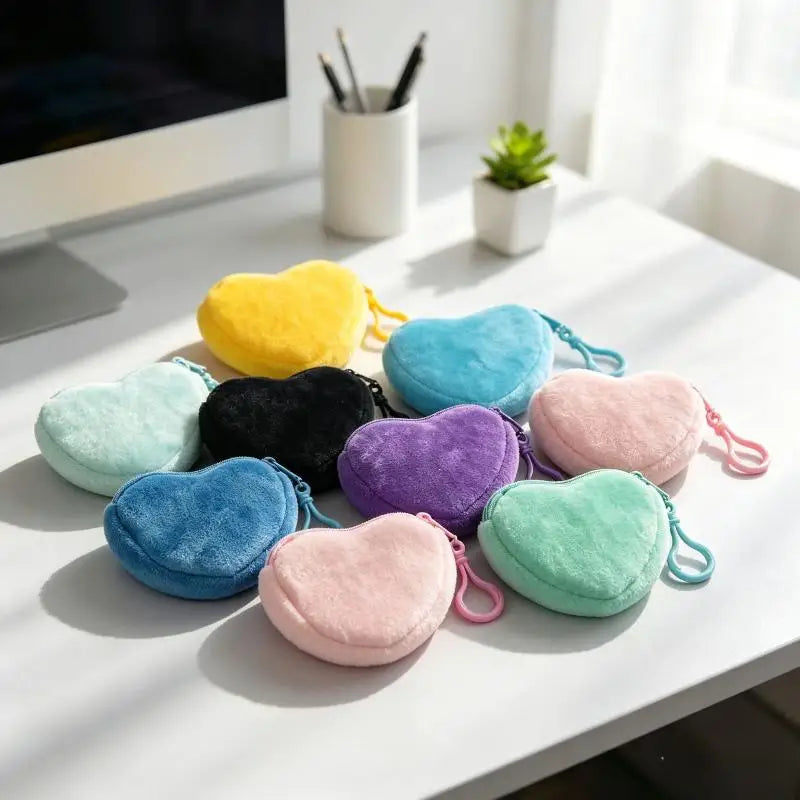 Solid Plush Heart Coin Purse Women's Cute Wallet ID Card Bag Keychain Minimalist Coin Bag Kawaii Wallets For Women Gift