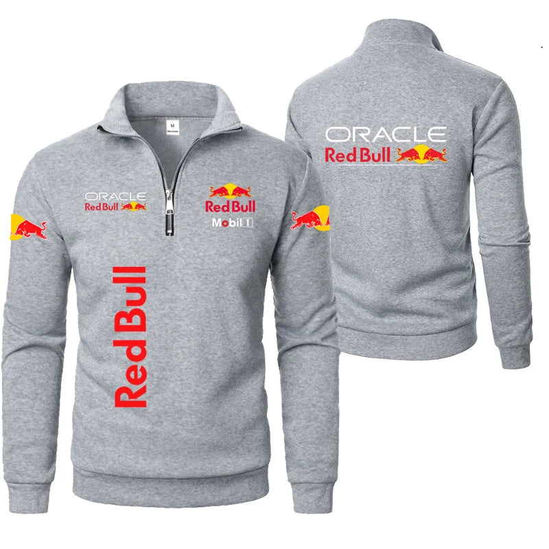 RedBull Logo Autumn-Winter Fashionable High-Neck Half-zip LongSleeved SolidColor Sport Shirt Thickened Men's Clothing Casual Top
