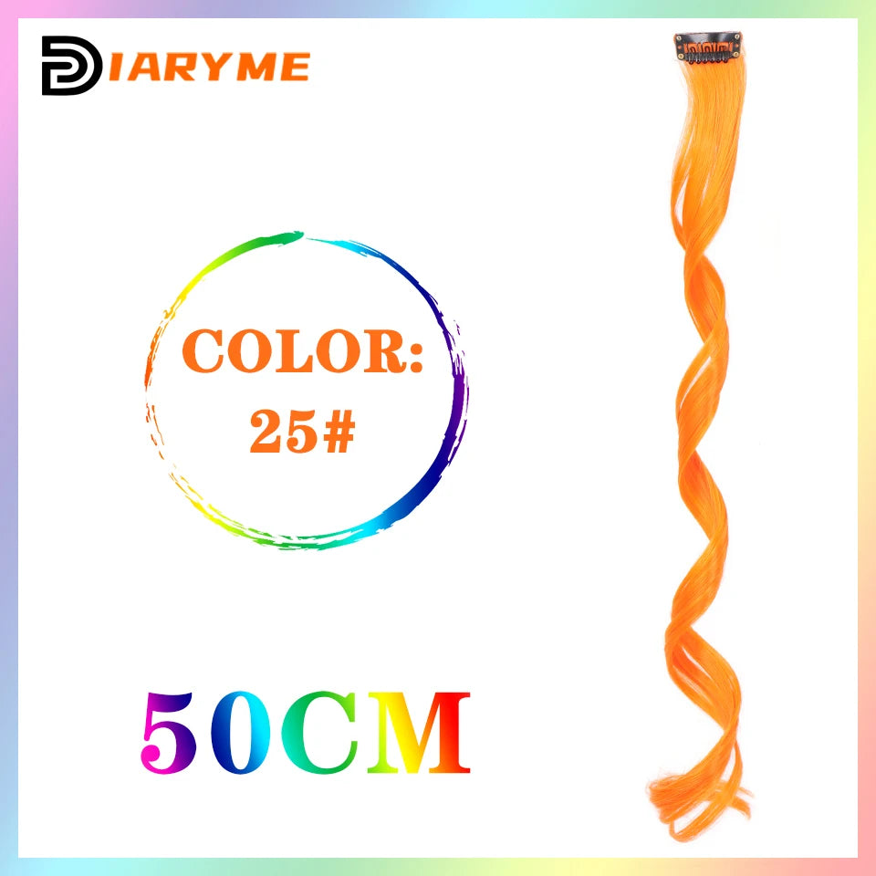 Colorful Hair Extensions Curly One Clip in Synthetic Long Hairpiece For Girls Women Kid Multi-colors Party Highlights Wig Piece