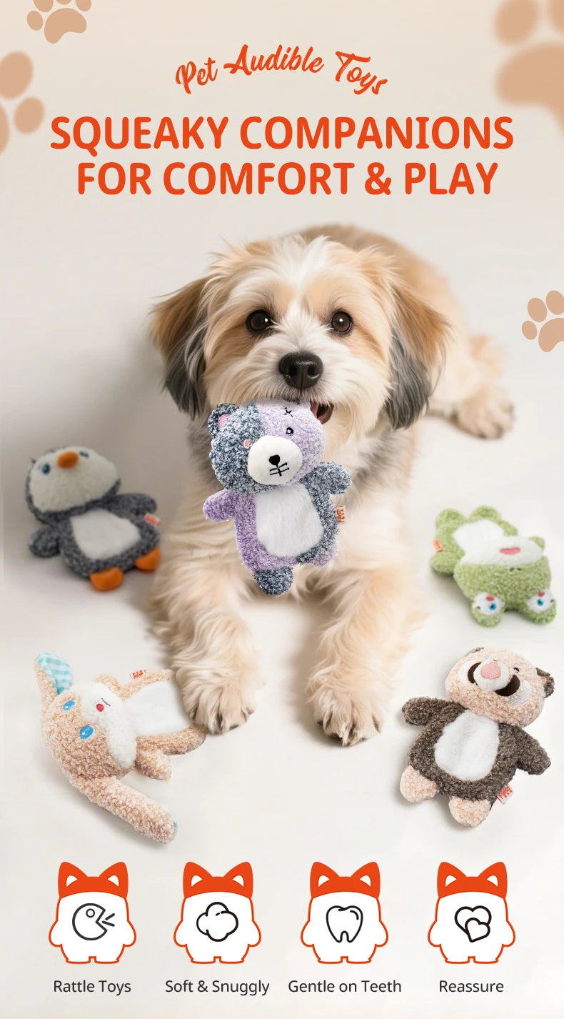 Cute Small Animal Dog Plush Toys Full Body Rattle with Built-In Squeaker Interactive Pet Playtime Toy to Reduce Loneliness
