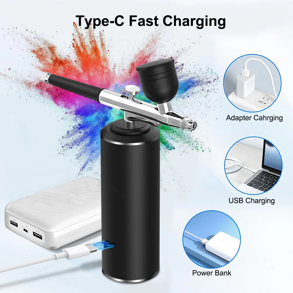 Portable Airbrush Nail with Compressor Mini Airbrush Nail Art Kit Handheld Spray Gun for Nails Art Painting Craft Cake