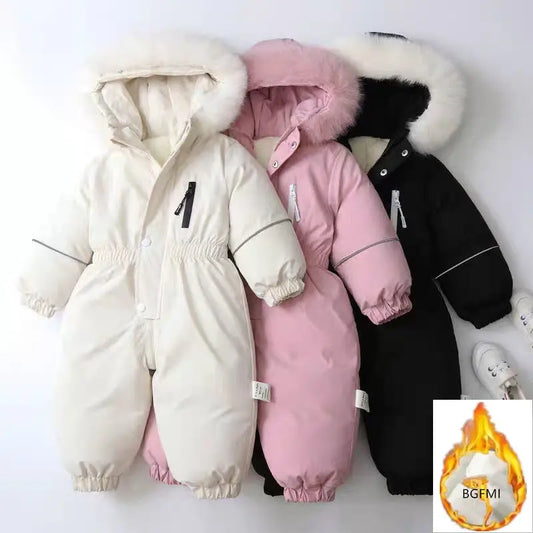 Pink Warm and Thick Boys and Girls Ski Velvet Lining Clothes Jumpsuit  2025 Winter New Children's Clothing Jumpsuit 1-5Y Parka