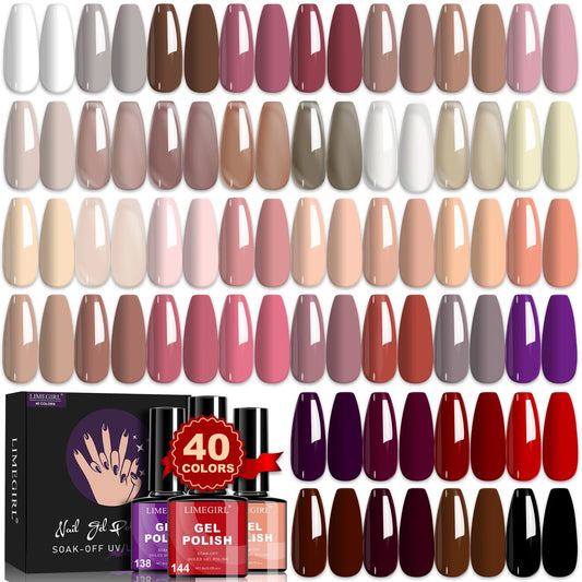 LIMEGIRL 8ML Nail Polish Gel Set 40 Color UV Gel Semi-Permanent Soaking Varn Nail Polish Suitable for Beginners Nail Art Kit