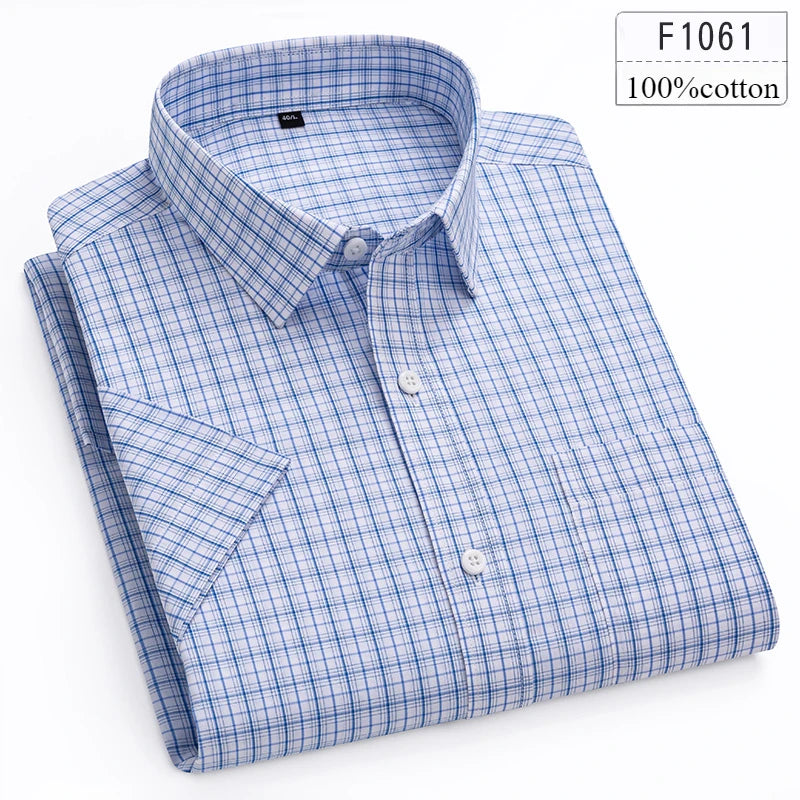 New in shirt hight qulity100%cotton summer short sleeve shirts for men slim fit shirt thin plaid houndstooth soft office clothes