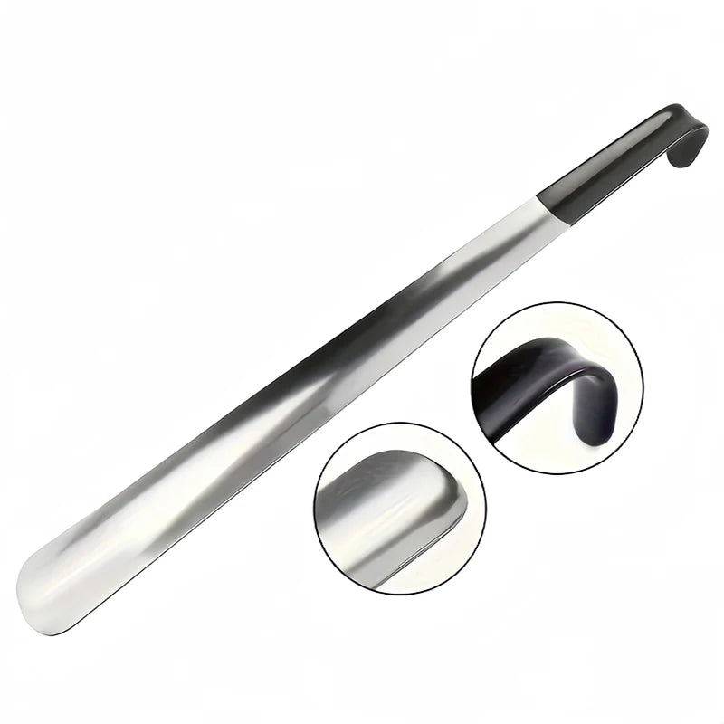 1pc 16.5-inch Stainless Steel Pair Shoehorn With A Black Handle Makes It Easy To Wear Shoes Without Bending Over