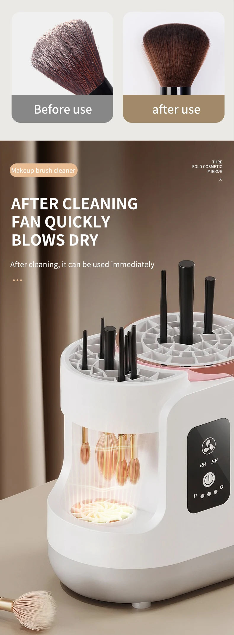 USB Electric Makeup Brush Cleaner 3-in-1 with Automatic Quick-Drying Support Device - Makeup Brush Cleaning And Drying Book Tool