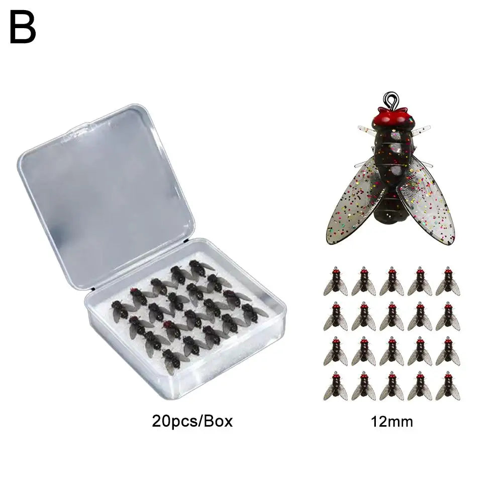 20Pcs/Box Mini Bionic Fly Fishing Bait Fly Hook Soft Bait Add Fish Attractant Fishing Gear For Salmon Trout Fishing Accessories