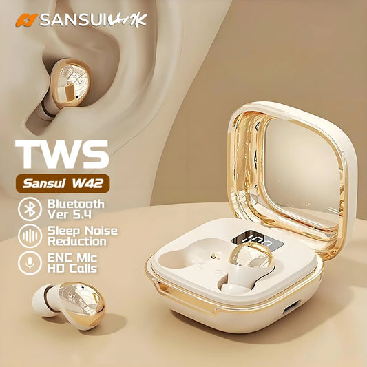 Sansui W42 Sleeping Earphones Wireless Bluetooth TWS Earbuds Invisible in-Ear Bluetooth 5.4 Headsets Physical Noise Reduction