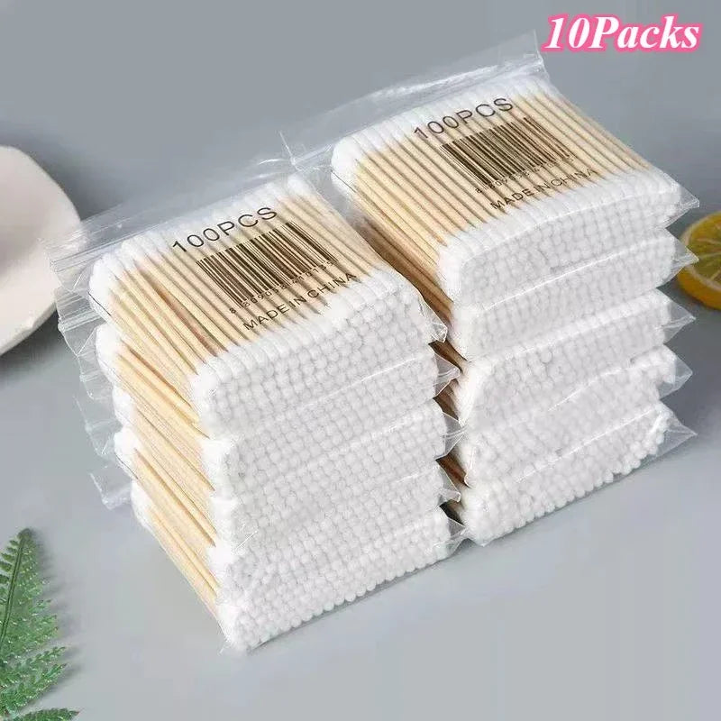 100Pcs/Pack Baby Cotton Swabs Wooden Stick Soft Tip Buds for Ear Nose Cleaning 1-20 Packs Infants Kids Hygiene Care Beauty Tools