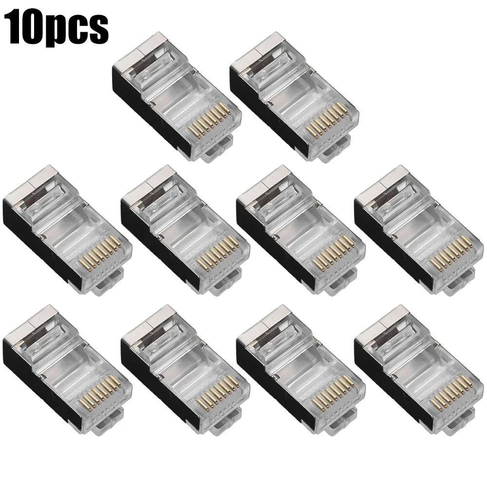 RJ45 Connectors Pass Through CAT6 CAT5 Shielded Crystal Head Gold Plated 8P8C Ethernet Modular Plugs Cable Crimp Connectors