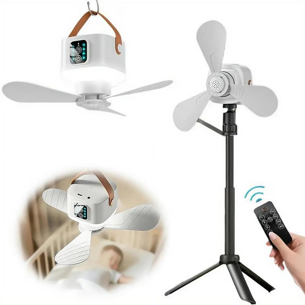 New Portable Rechargeable Ceiling Fan Wireless USB Hanging Fan With Timed remote control for Students Dorm Bed Outdoor Camping
