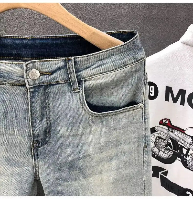 Luxury Fashion Designer Vintage Slim Fit Men's Denim Jeans Casual Korean Spring and Autumn Stretch Washed Trousers Male Jeans