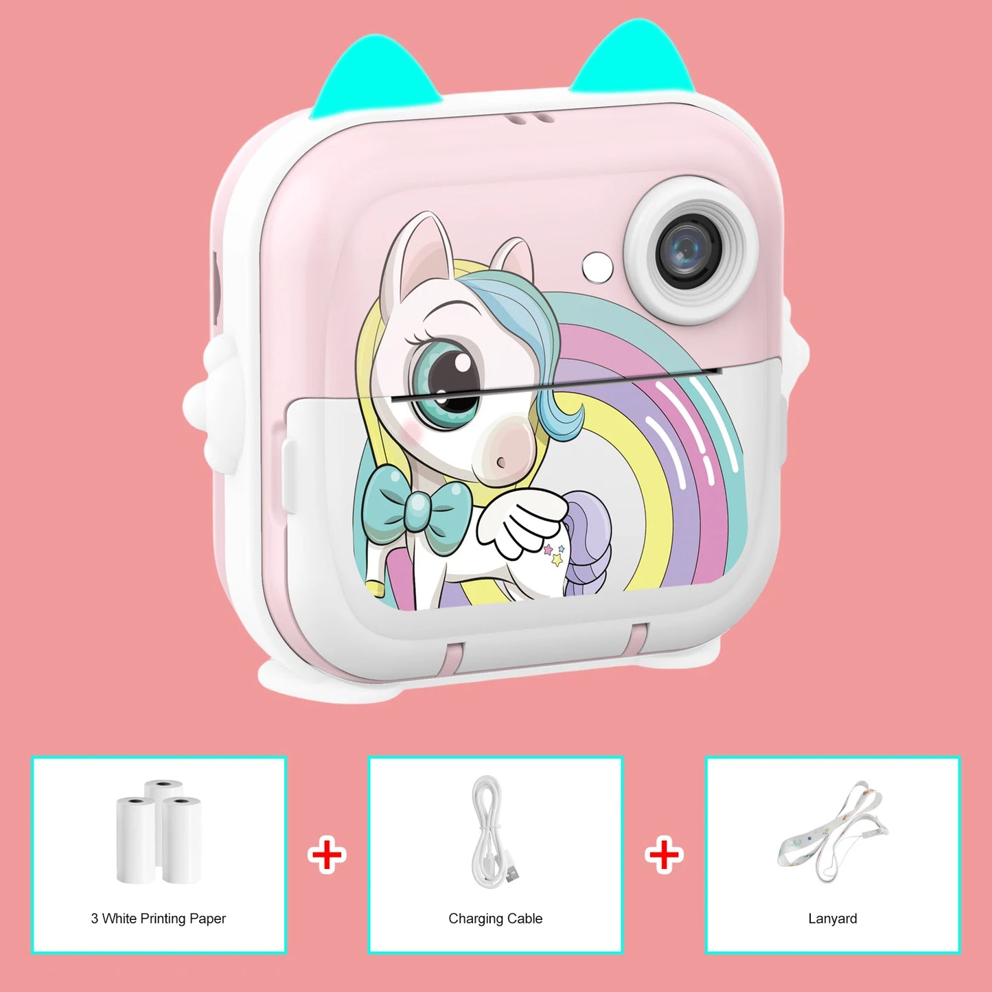 Print Camera for Kids Bluetooth Wireless Inkless Instant Print Connected APP Take Photo Video Record Camera Boys Girls Gift Toys