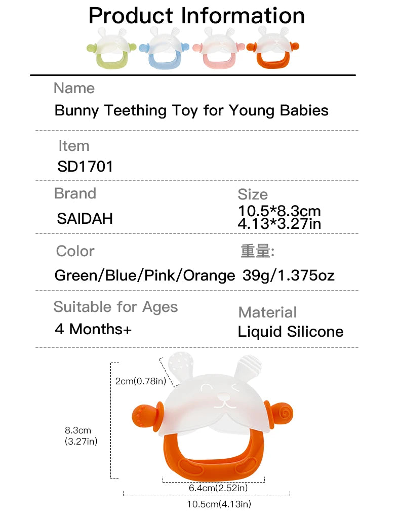 360° Hand Sucking Protection Teether - Cute Bunny Design with Full-Hand Grip, Hollow & Solid Biting Surfaces, Baby Toy